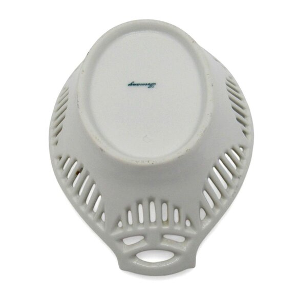 GERMAN Floral Rose Oval Reticulated Ceramic Candy DISH Vintage - Picture 3 of 8